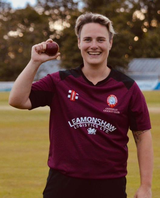 Lucy with the match ball after her bowling performance